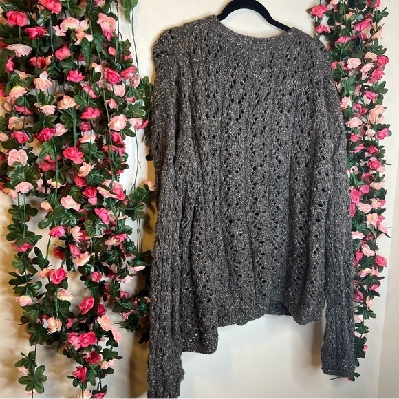 🌹Andewear Brown Tan Crochet Knit Wool Blend Oversized Sweater Women’s Large - Picture 5 of 8